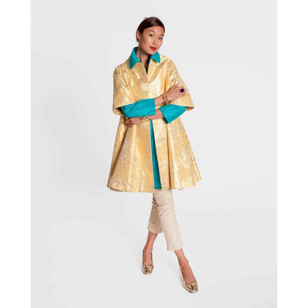 Frances Valentine Metallic Jacquard Swing Coat - Platino